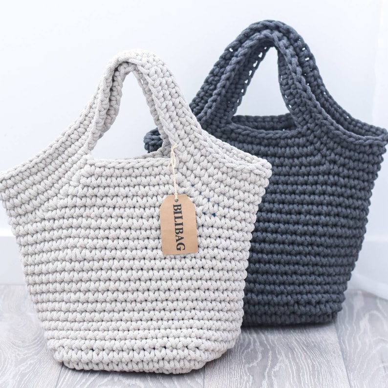 Crochet Bag Everyday bag Bags and Purses Pyramid Bag Tote Graphite BILIBAG Shopper Bag