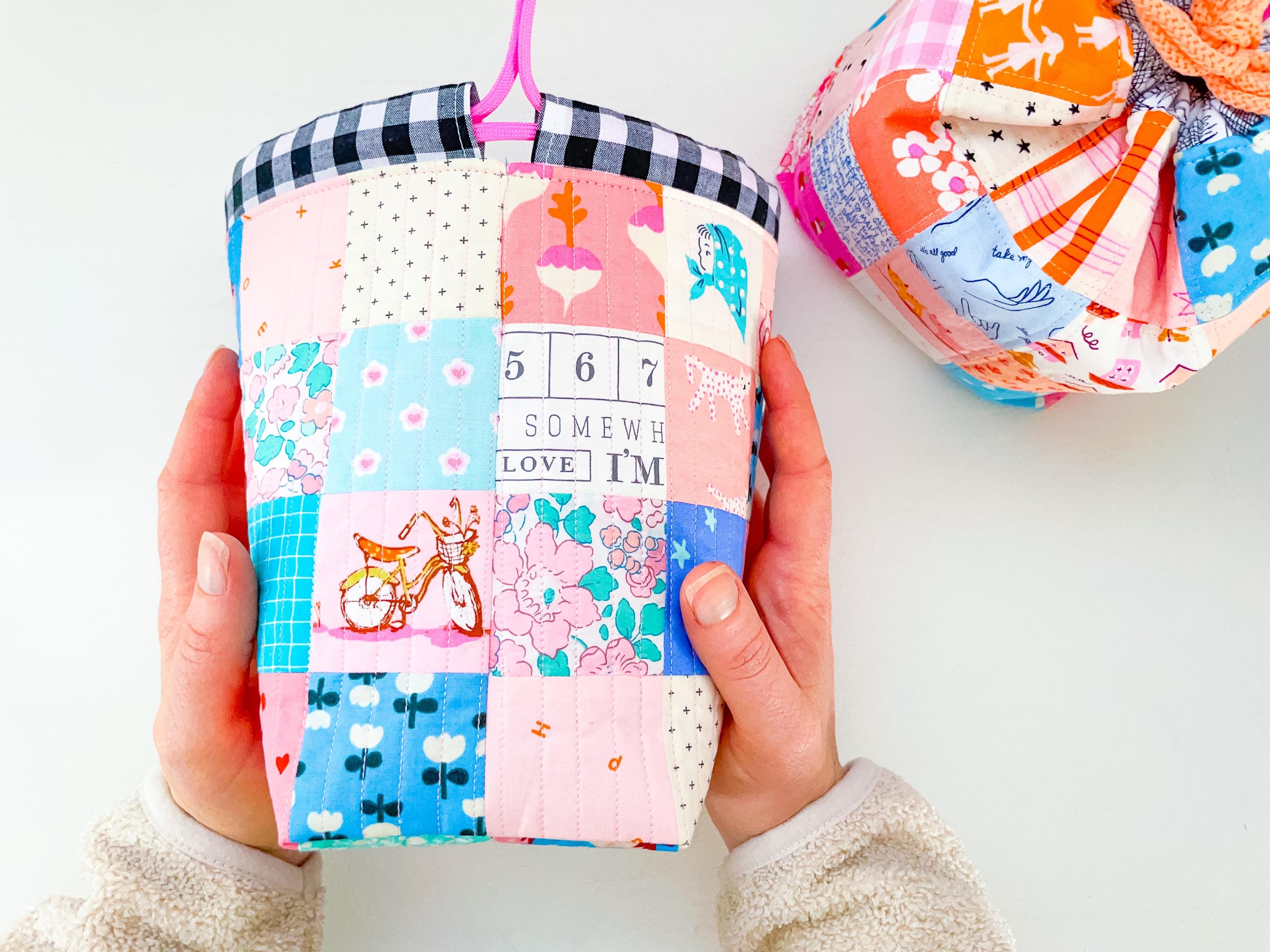 Patchwork Drawstring Bag PDF Sewing Pattern – Scrap Friendly
