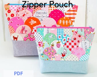 Patchwork Clamshell Zipper Pouch PDF Sewing Pattern, English Paper Piecing, Patchwork Bag Pattern, Quilted Zipper Pouch