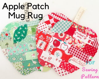 Apple Patch Mug Rug- Scrappy Apple Coaster PDF Patrón de costura