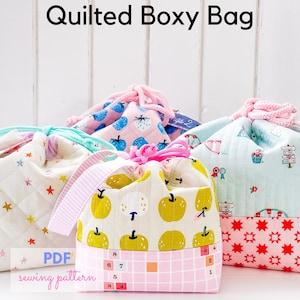 Quilted Boxy Bag- Knitting bag, Project bag, Drawstring bag PDF Sewing Pattern
