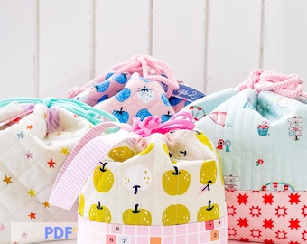 Quilted Boxy Bag- Knitting bag, Project bag, Drawstring bag PDF Sewing Pattern