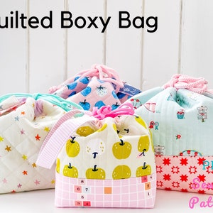 Quilted Boxy Bag- Knitting bag, Project bag, Drawstring bag PDF Sewing Pattern
