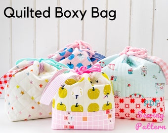 Quilted Boxy Bag- Knitting bag, Project bag, Drawstring bag PDF Sewing Pattern