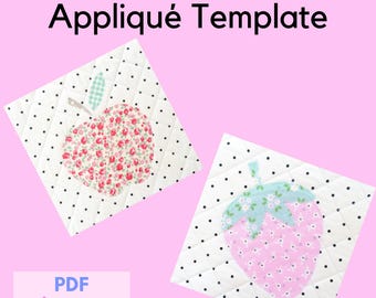 Strawberry & Apple Raw Edge Applique Template- PDF Sewing Pattern