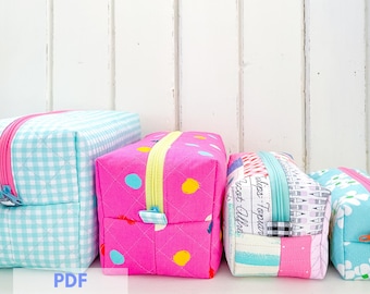 Basic Boxy Pouch - PDF Sewing Pattern for a boxy zipper pouch that is fully lined with no internal binding or raw seams - Generous sizes