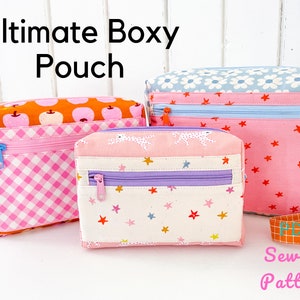 Ultimate Boxy Pouch - PDF Sewing pattern for a fully lined boxy zipper pouch with no binding on the inside, cross body bag pattern