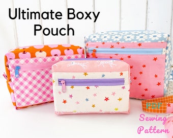 Ultimate Boxy Pouch - PDF Sewing pattern for a fully lined boxy zipper pouch with no binding on the inside, cross body bag pattern