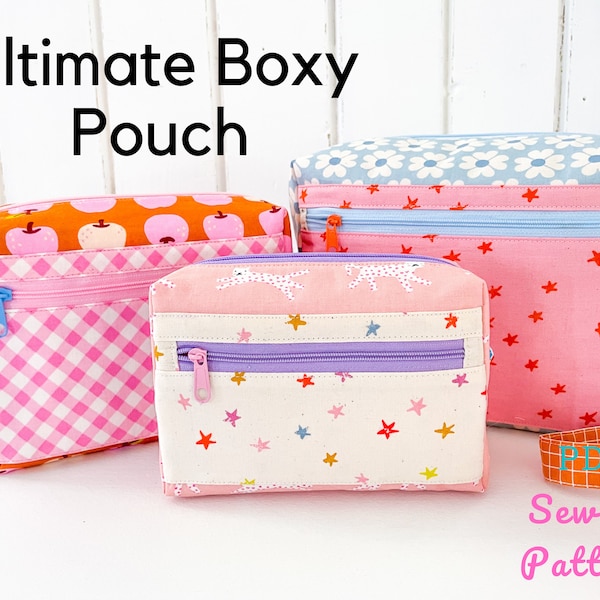 Ultimate Boxy Pouch - PDF Sewing pattern for a fully lined boxy zipper pouch with no binding on the inside, cross body bag pattern