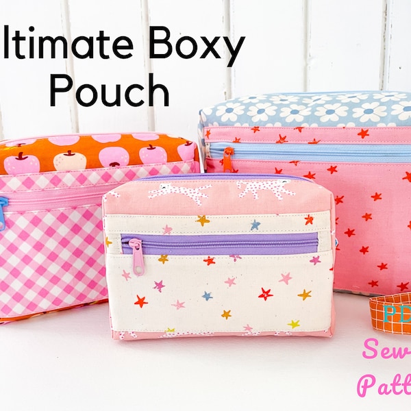 Ultimate Boxy Pouch - Patrón de costura PDF para una bolsa cuadrada con cremallera completamente forrada sin ataduras en el interior, patrón de bolsa para cadáveres cruz