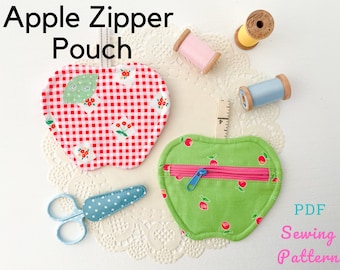 Apple Zipper Pouch, Apple Shaped Coin Pouch- PDF Sewing Pattern
