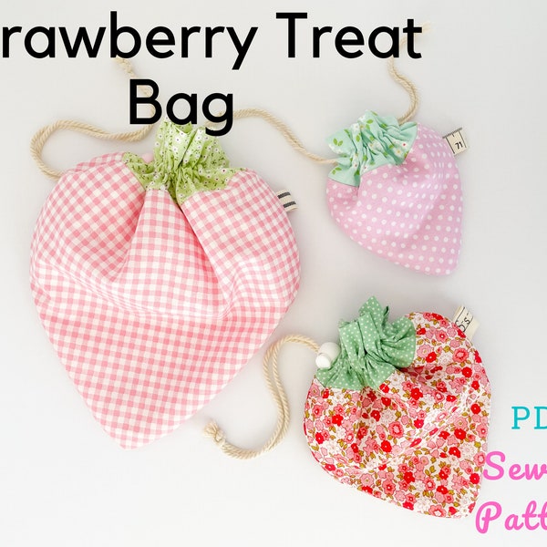 Strawberry Treat Bag - Drawstring Gift Bag - PDF Sewing Pattern