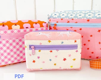 Ultimate Boxy Pouch - PDF Sewing pattern for a fully lined boxy zipper pouch with no binding on the inside, cross body bag pattern