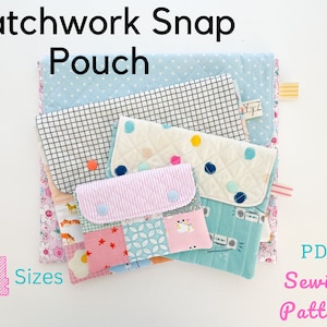 Patchwork Snap Pouch - Slip Pocket Pouch, Essentials Pouch - PDF Pattern Instant Download