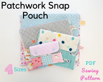 Patchwork Snap Pouch- Slip Pocket Pouch, Essentials Pouch - PDF Pattern Instant Download