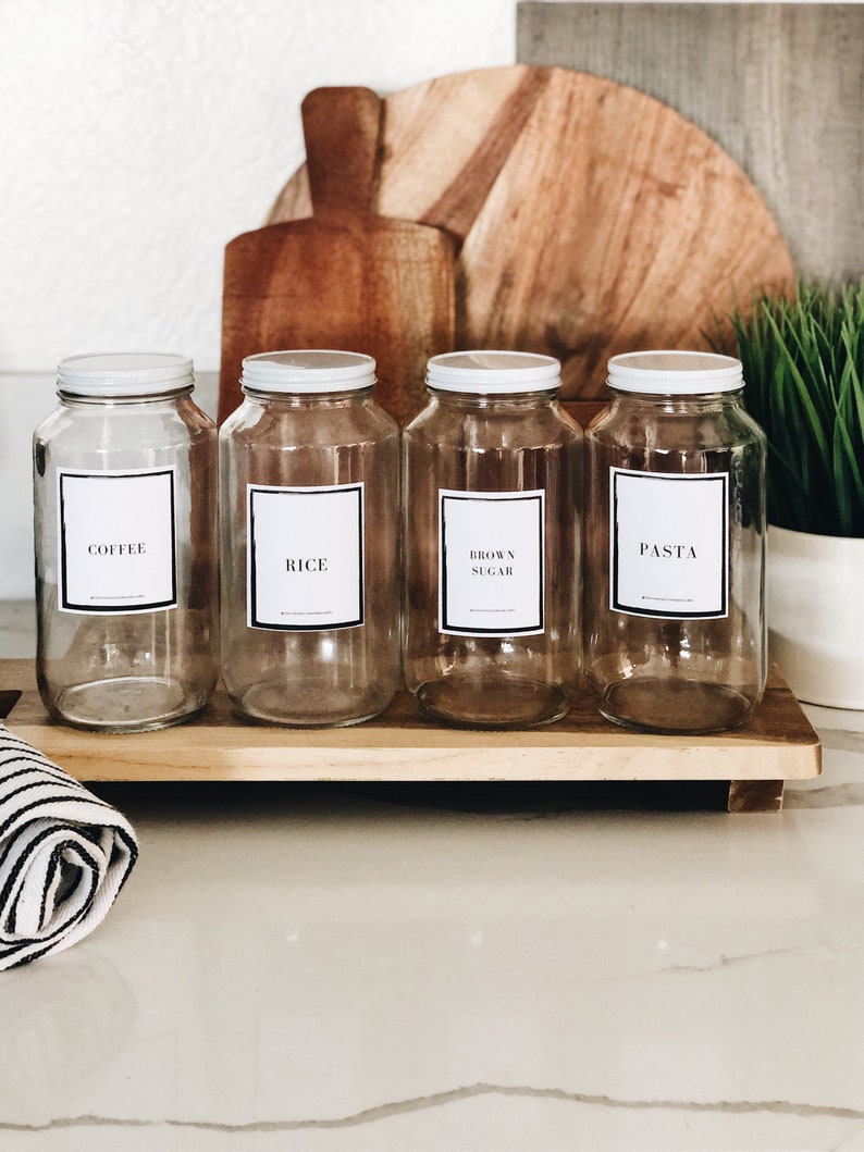 Clear glass kitchen/pantry jars with vinyl labels Etsy
