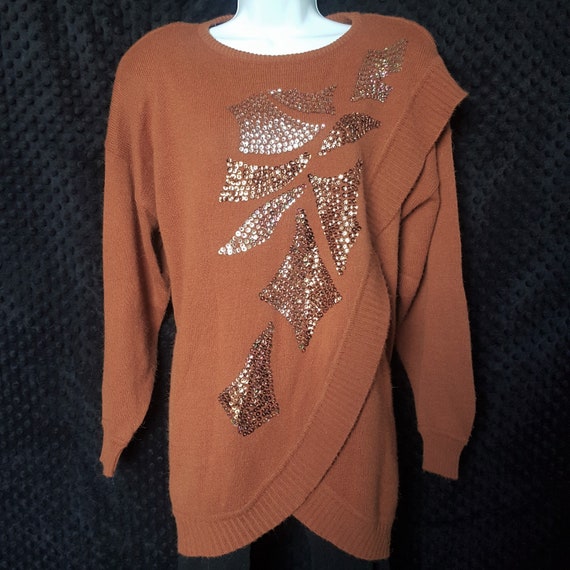 Vintage 80s Orange Mohair Sequin Oversize Tunic Sw