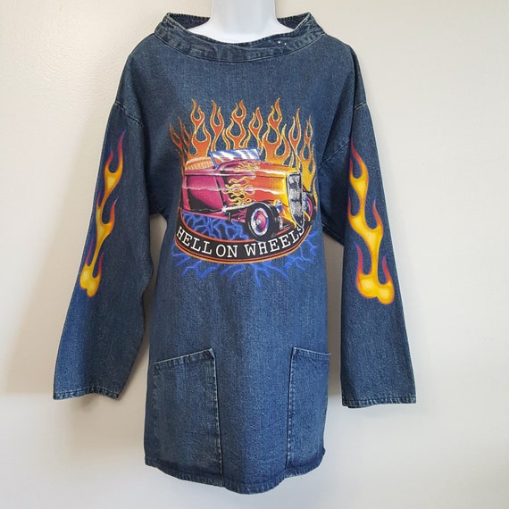 Vtg Custom Painted Hot Rod Kinsale Smocks Denim Fi