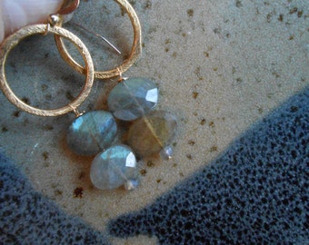 Labradorite gold plated hoop earrings-Labradorite gemstone dangle earrings-Labradorite drop earrings-Labradorite hoop earrings-gold hoops