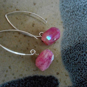 Mystic pink moonstone nugget drop earrings-Pink fishhook earrings-Ruby moonstone drop earrings-June birthstone gifts-Ruby moonstone jewelry