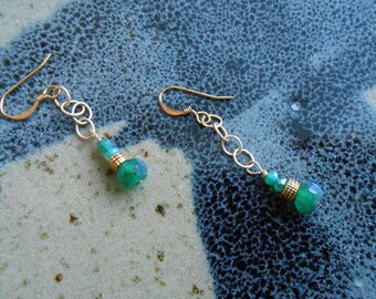 Emerald green onyx drop earrings-Gold dangle onyx earrings-Tribal green onyx long earrings-Mystic green onyx-Christmas gift-Simple drop onyx