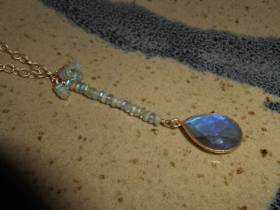 Labradorite pendant necklace. Mystic acquamarine dangle necklace,Labradorite teardrop necklace,Gift for her-Long labradorite necklace
