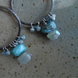 Large gunmetal hoop earrings-Mystic chrysocolla,grey moonstone hoop earrings-Statement chrysocolla earrings-Ethnic chrysocolla earrings