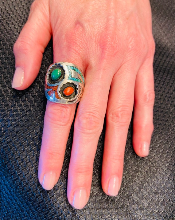 Sterling Silver and Turquoise Inlay Ring - image 5
