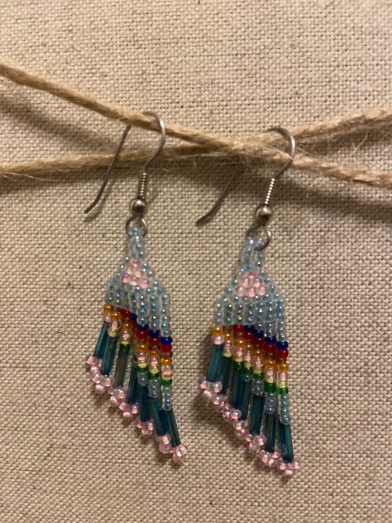 Multi colored beaded earrings deals
