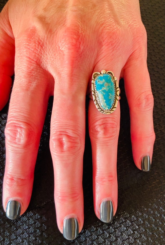 Silver and Turquoise Solitaire Ring - image 4