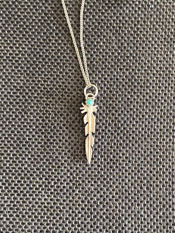 Silver and Turquoise Feather Pendant