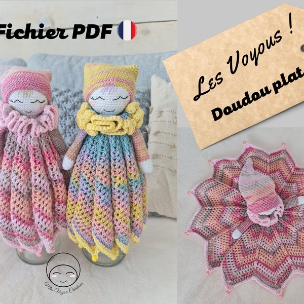 Voyou Doudou plat au crochet, tutoriel détaillé en Français.