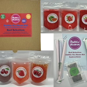 Boba Bubble Tea Make at Home Kit makes 6-9 Extra Large Fruity Red Drinks