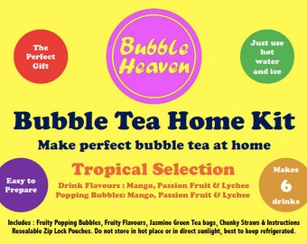 Boba Bubble Tea Make at Home Kit makes 6-9 Extra Large Fruity Tropical Drinks