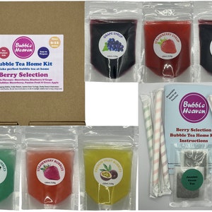 Fruity Berry Selection Boba Bubble Tea Make at Home Kit 6-12 Extra Large Drinks