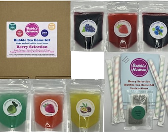 Fruity Berry Selection Boba Bubble Tea Make at Home Kit 6-12 Extra Large Drinks