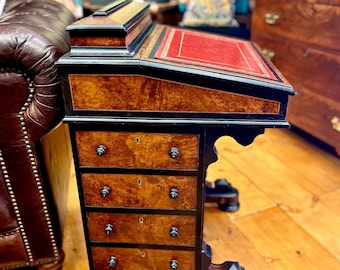 Mid-19th Century Ebony & Burl Walnut English Davenport Desk