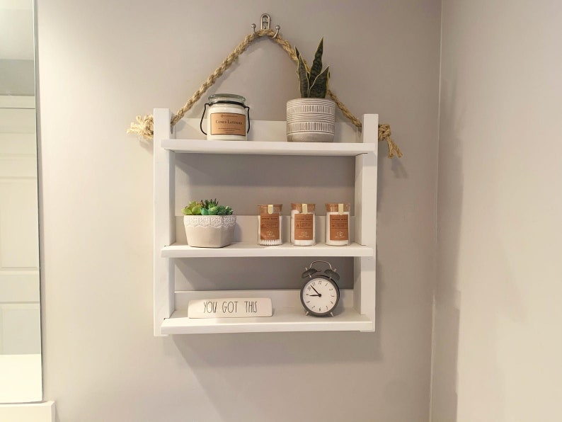 Bathroom Hanging Shelf Farmhouse Rustic Hanging Storage Rope Etsy