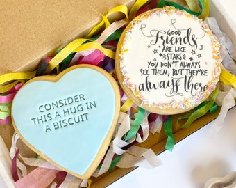 Friends Biscuit Gift Set |  Hug Gifts | Iced Vegan Shortbread Cookies | Birthday Biscuit Gift Box