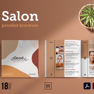 Modelo de menu de salão de beleza | Modelo de guia de serviços e preços | Modelo de menu de serviços para impressão | Cartão Presente | Folheto Quadrado