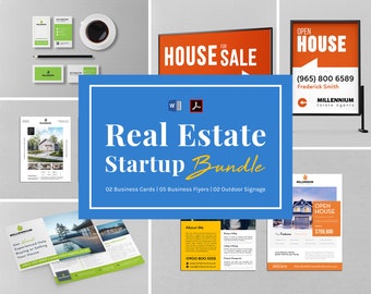 Real Estate Startup Template Set - Real Estate Flyer | Realtor Business Card | Real Estate Yard Signs (MS Word and PDF)