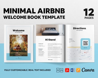 Airbnb Welcome Book Template | Canva Guest Welcome Book | House Manual Template | Vrbo Guidebook - 12 Pages (Canva + Word + PDF + Pages)