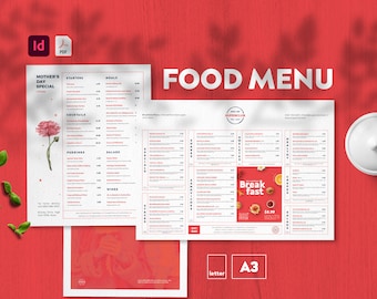 Food Menu Template | Valentine's Day Menu | Printable Restaurant Menu Template | Classic, Clean, Modern Menu | Mother's Day Menu