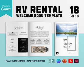 RV Rental Welcome Book Template | RV Rental Manual Template | Rv Welcome Packet | Camper Welcome Book - 18 Pages (InDesign + Canva)