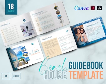 Luxury Beach House Airbnb Welcome Book Template | Vacation Rental Template | Airbnb House Manual | Canva Guidebook Template