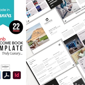 Sjabloon Airbnb-welkomstboek met 22 pagina&#39;s: luxe vakantiewoning (canva, pdf, Word, InDesign)