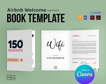 Airbnb Welcome Book Template | Vacation Rental Guidebook Template | House Manual Template | 12 Pages (Canva + InDesign + Word + Pages + PDF)