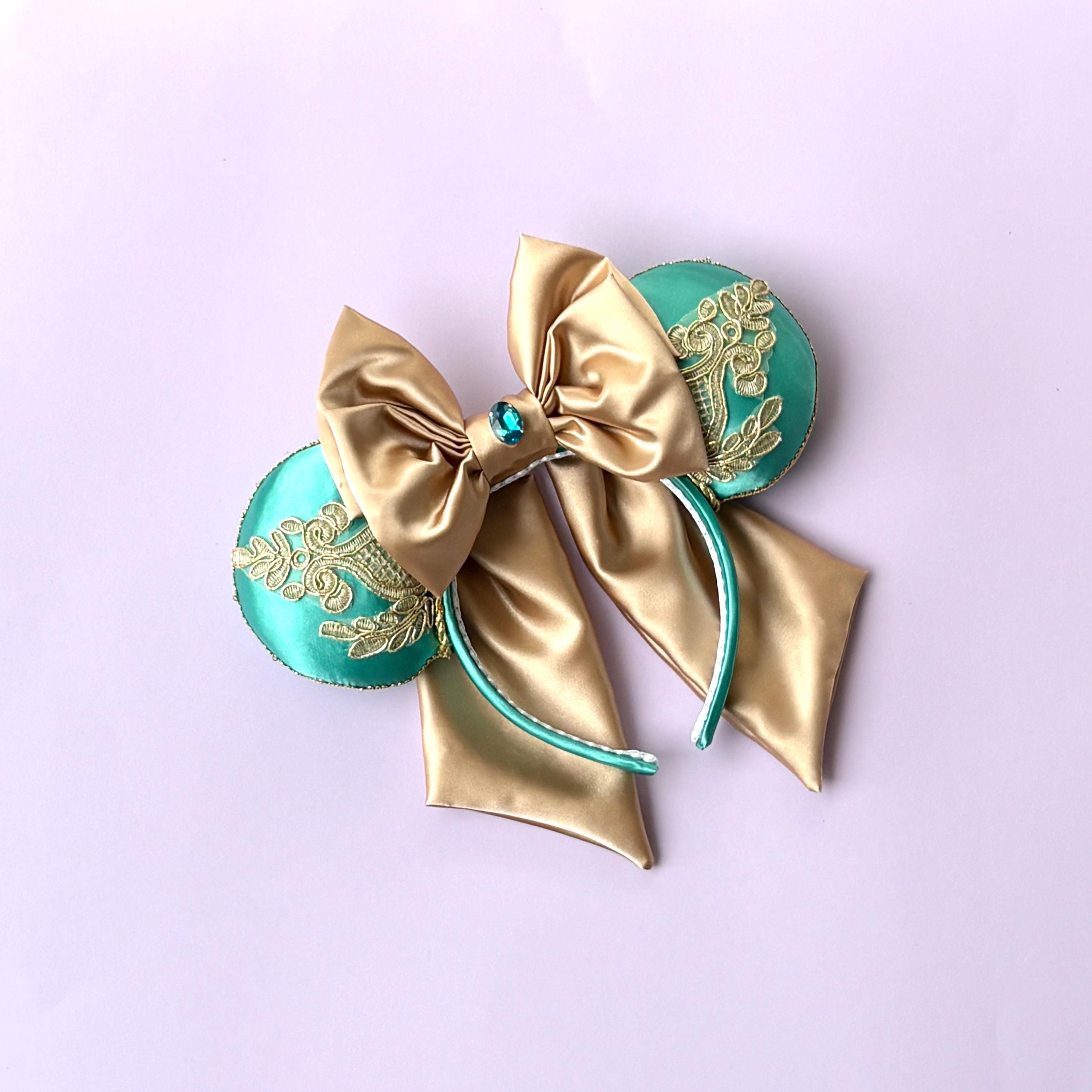 Disney Parks Princess Jasmine Teal Gold Minnie Mouse Ears Headband Bow Veil NEW Disney Parks Spangle Mouse Ears Minnie Arabian Jasmine  main image 2