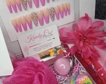 Mother's Day Press On Nails Spa Gift Set | Bath Bomb | Facial Mask | Candy | Press On Nails | Easter Press On Nails | Spring Press On Nails