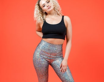 Silver Holographic Disco Mermaid High Waisted Leggings